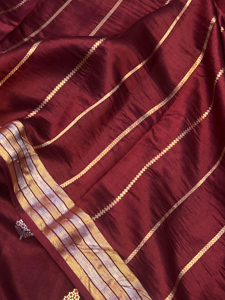 Maroon Pure Banarasi Handloom Silk Saree - Aura Benaras