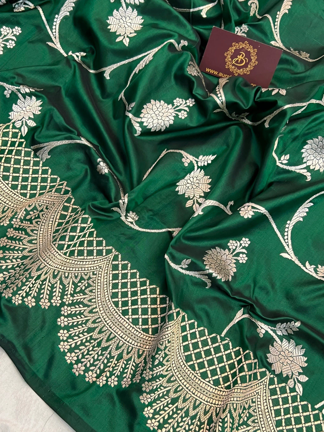 Bottle Green Pure Katan Silk Banarasi Saree with Kadhwa Jaal Design