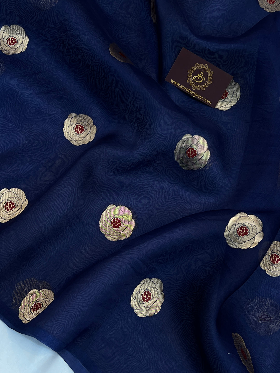 Navy Pure Kora Silk Handloom Banarasi Saree