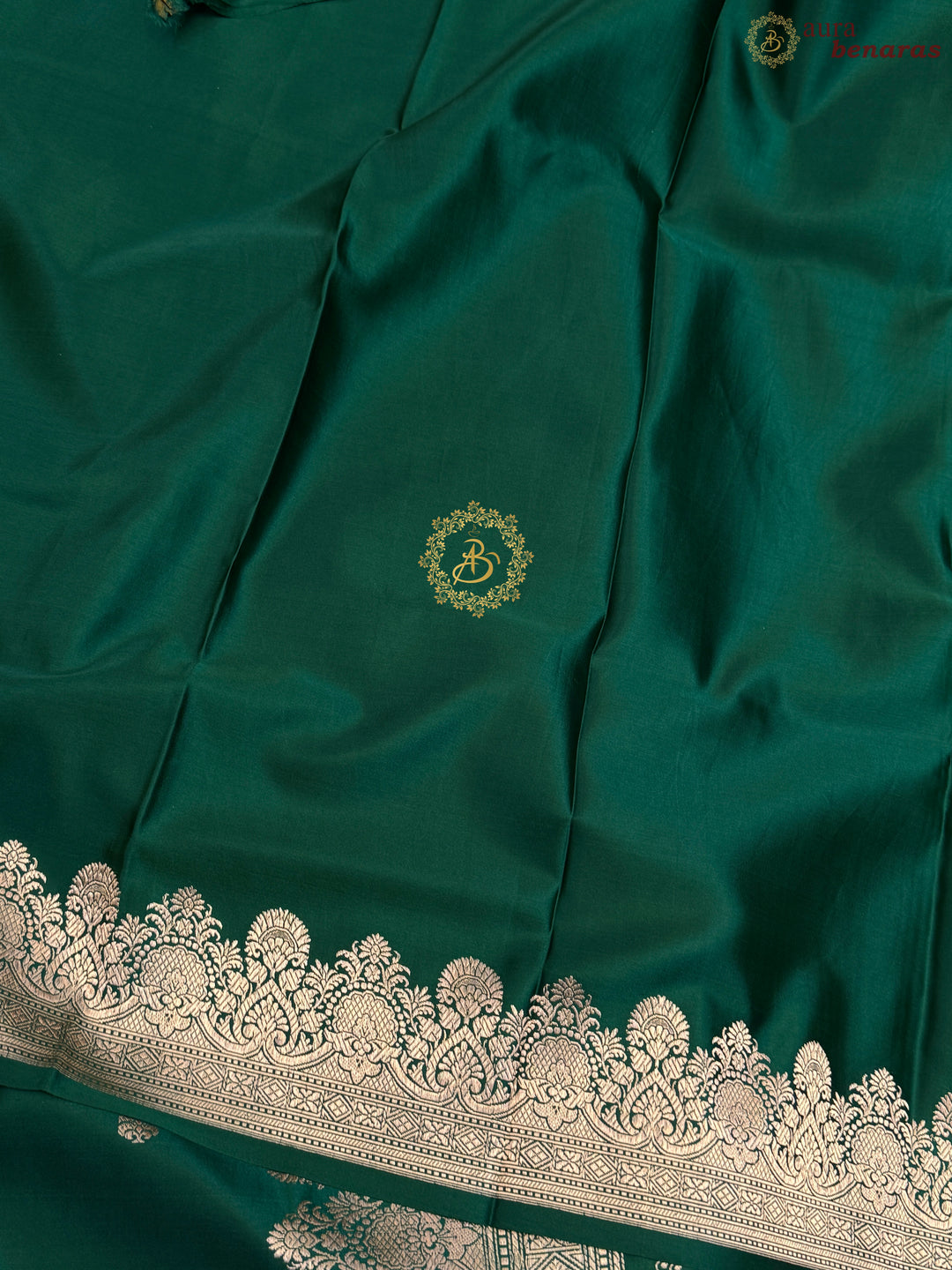 Bottle Green Pure Banarasi Handloom Mashru Silk Saree