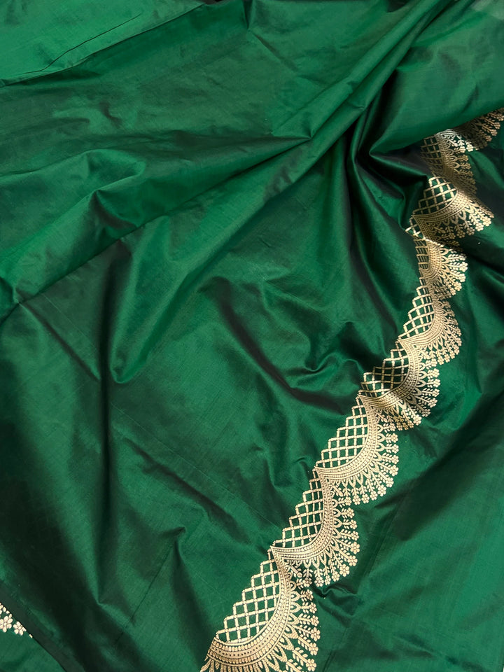 Bottle Green Pure Katan Silk Banarasi Saree with Kadhwa Jaal Design