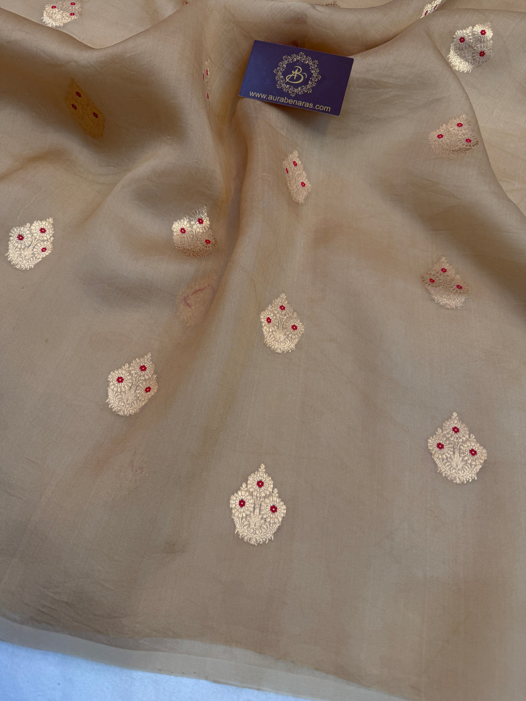 Beige Pure Kora Silk Handloom Banarasi Saree