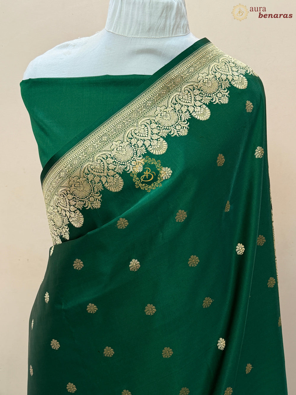 Bottle Green Pure Banarasi Handloom Mashru Silk Saree