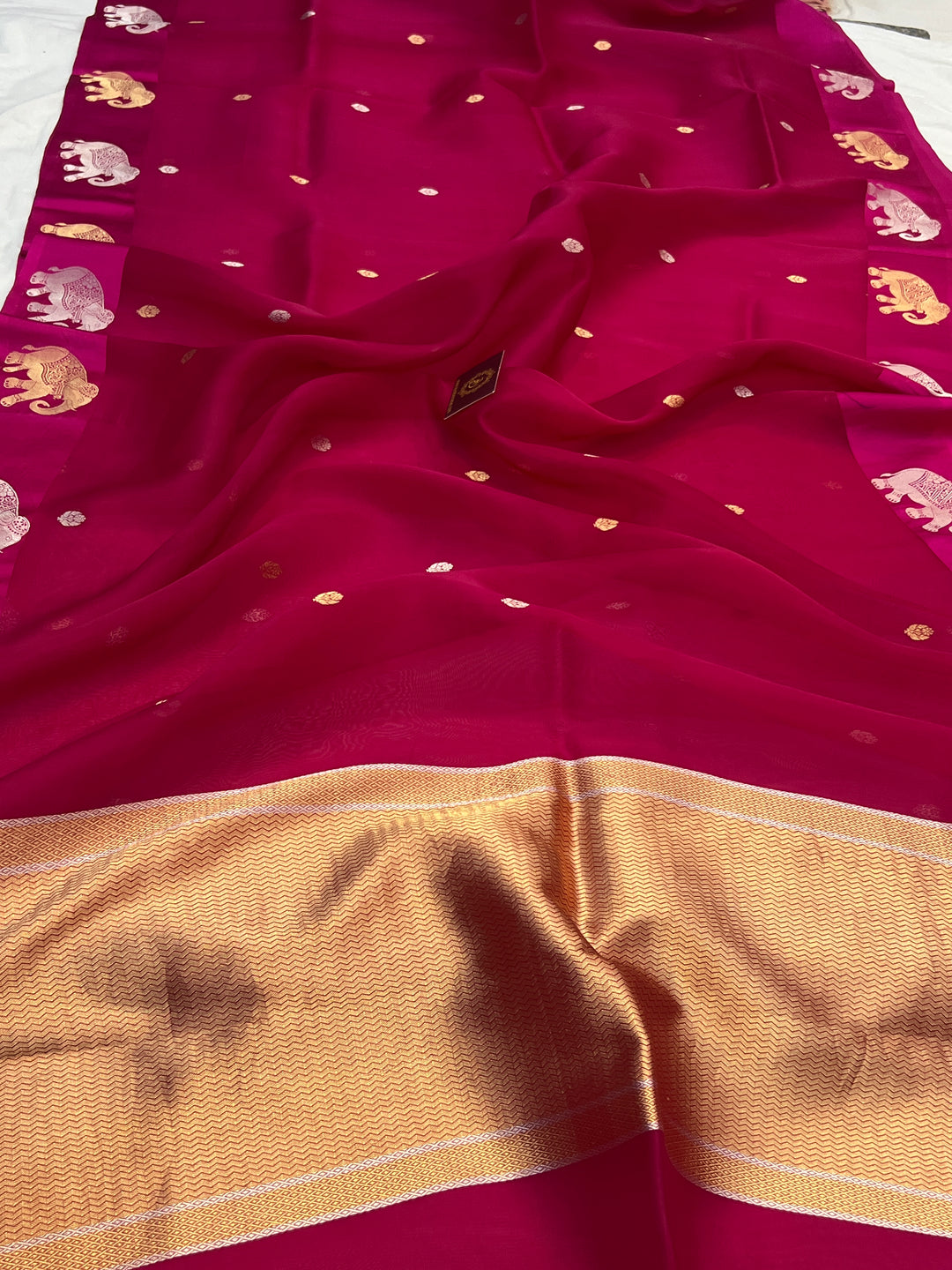 Rani pink Pure Kora Silk Handloom Banarasi Saree