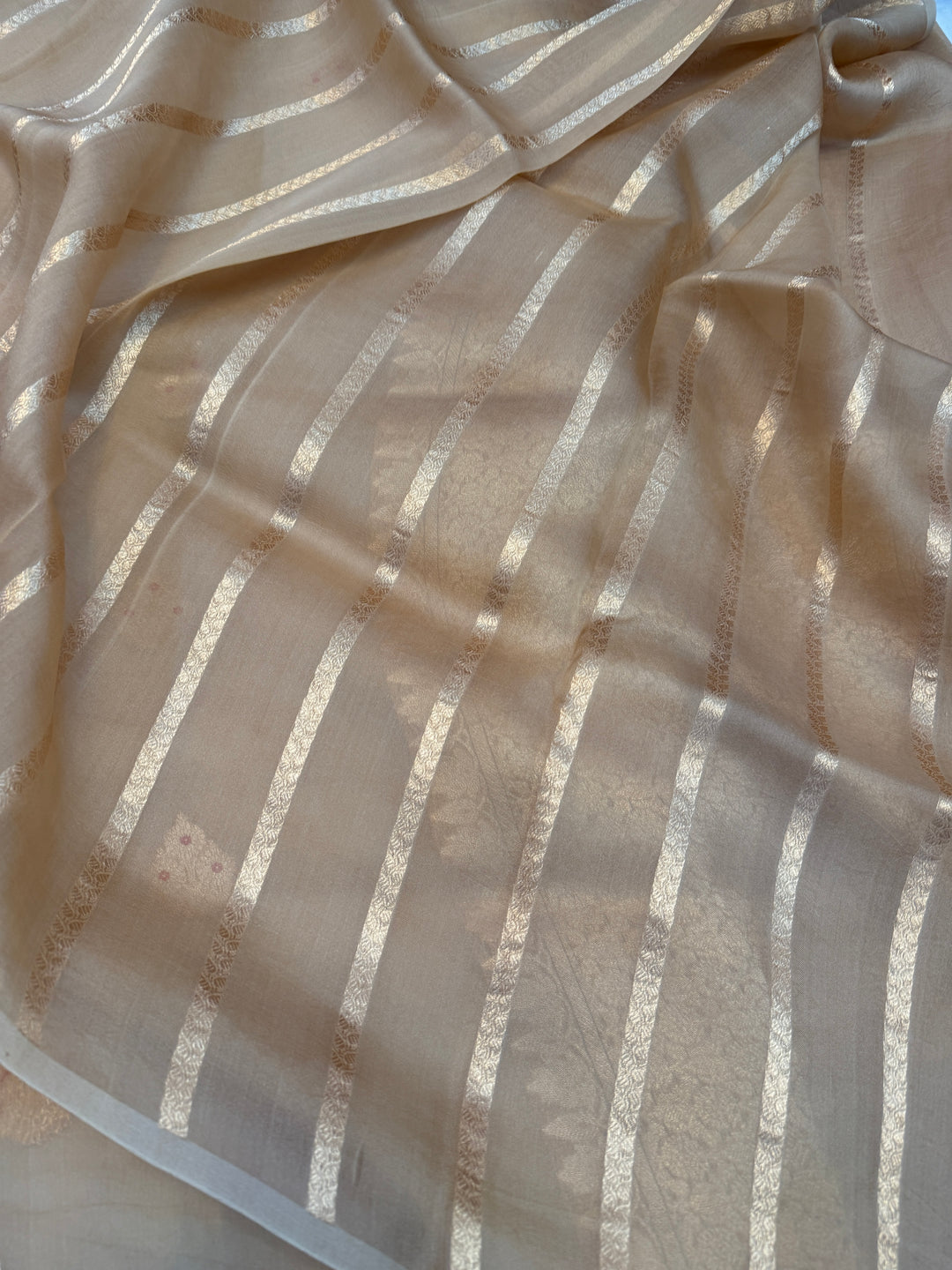 Beige Pure Kora Silk Handloom Banarasi Saree