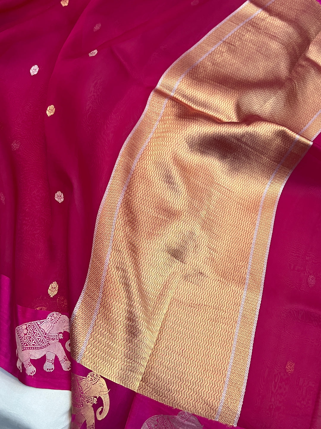 Rani pink Pure Kora Silk Handloom Banarasi Saree