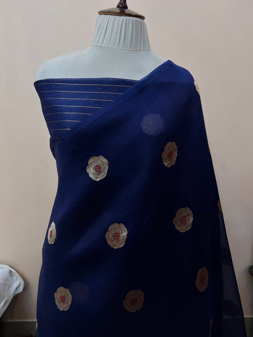 Navy Pure Kora Silk Handloom Banarasi Saree