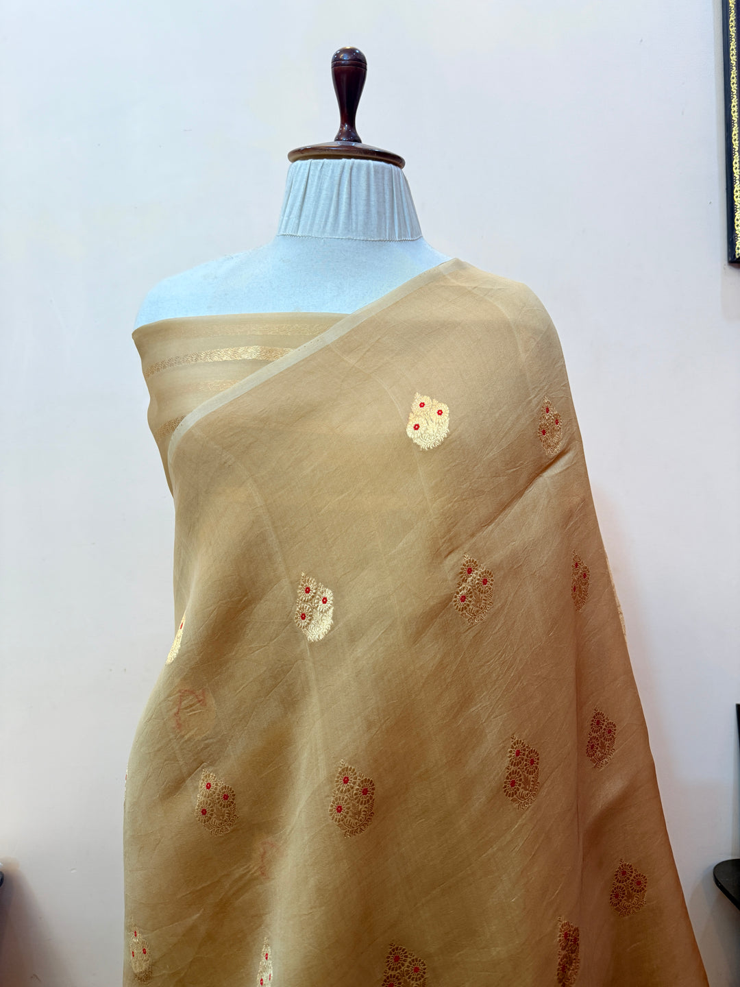 Beige Pure Kora Silk Handloom Banarasi Saree