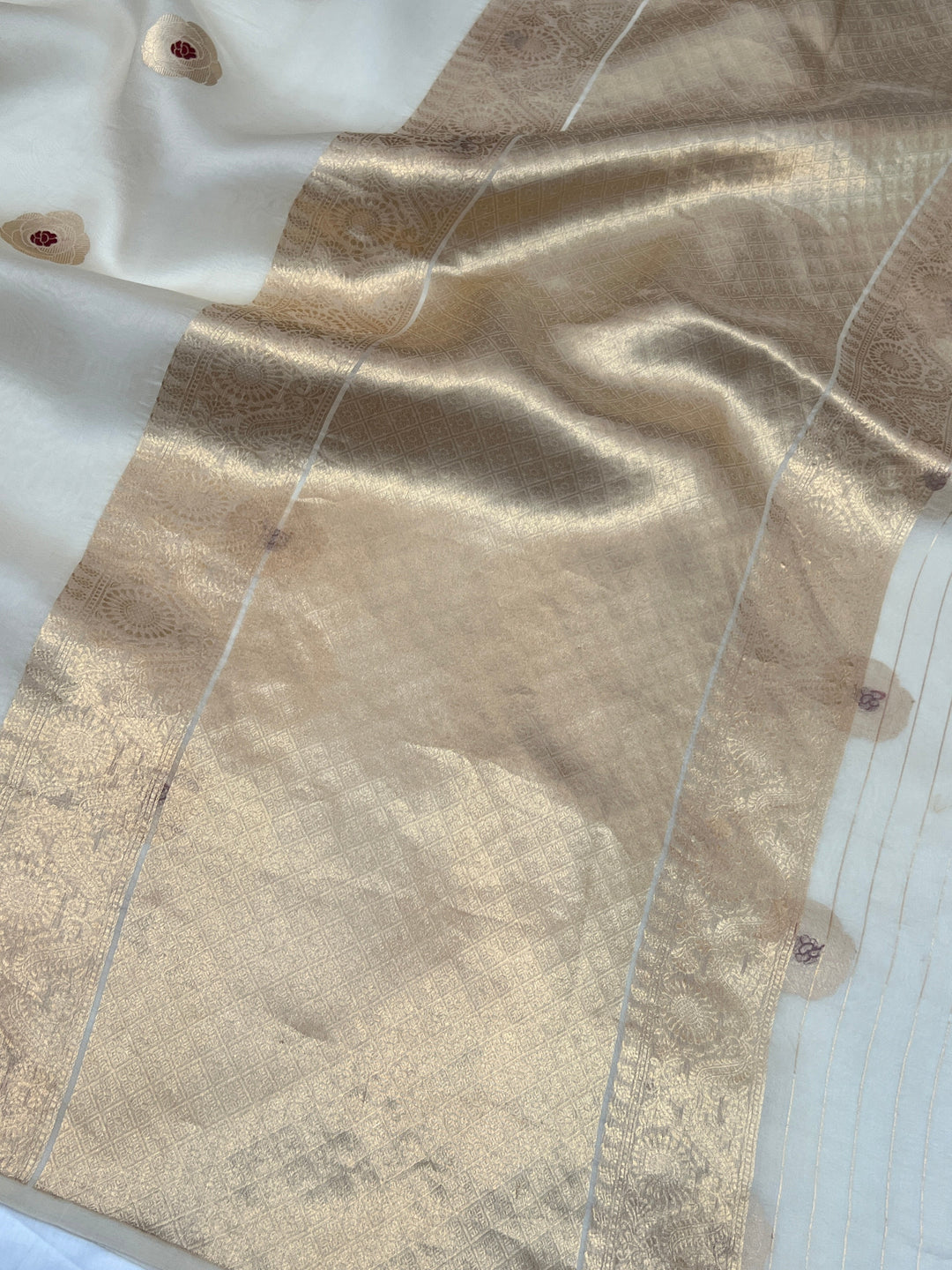 Off White Pure Kora Silk Handloom Banarasi Saree