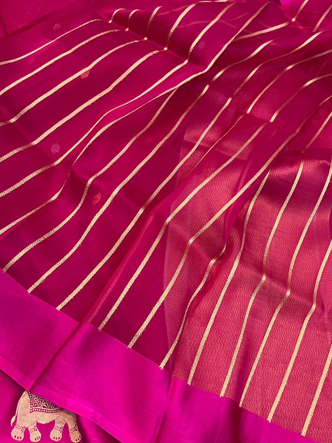 Rani pink Pure Kora Silk Handloom Banarasi Saree