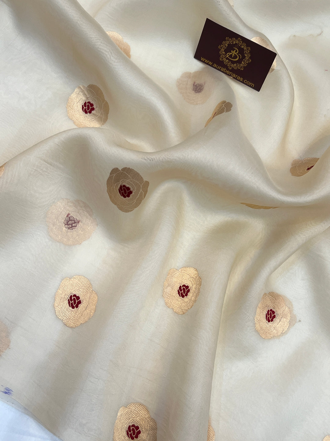 Off White Pure Kora Silk Handloom Banarasi Saree