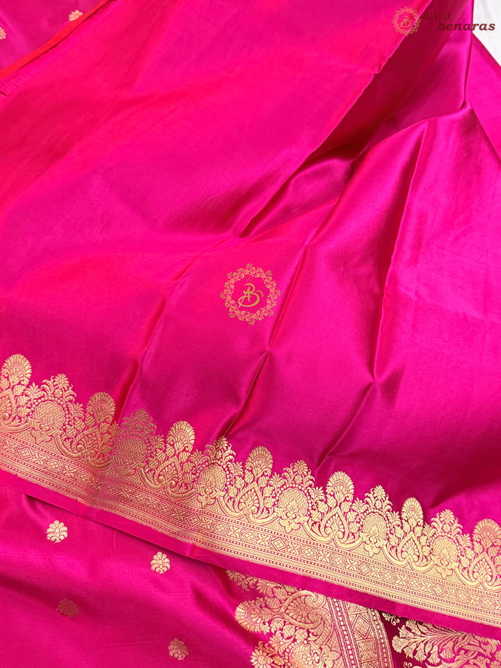 Rani Pink Pure Banarasi Handloom Mashru Silk Saree