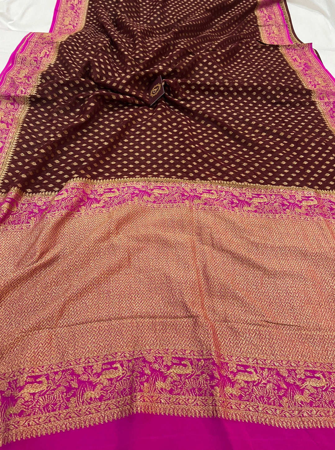 Coffee Brown Banarasi Handloom Pure Khaddi Georgette Saree - Aura Benaras