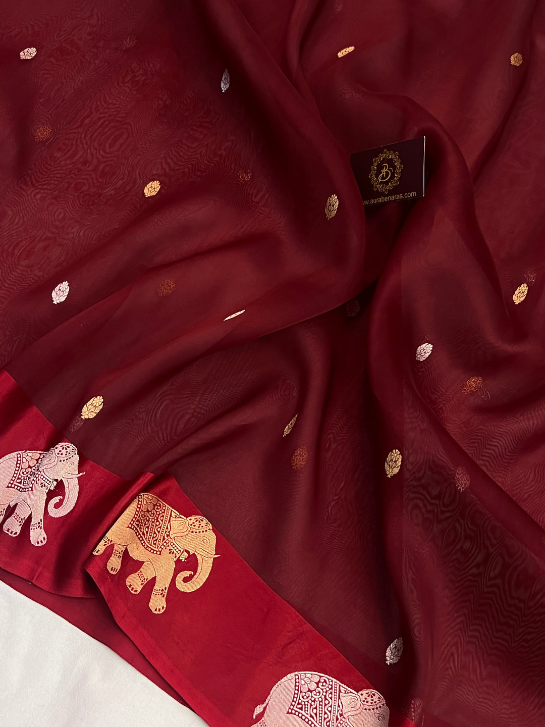 Maroon Pure Kora Silk Handloom Banarasi Saree