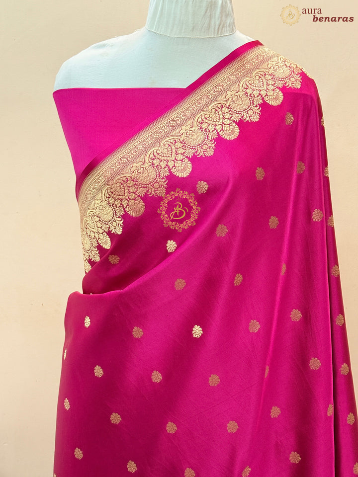 Rani Pink Pure Banarasi Handloom Mashru Silk Saree