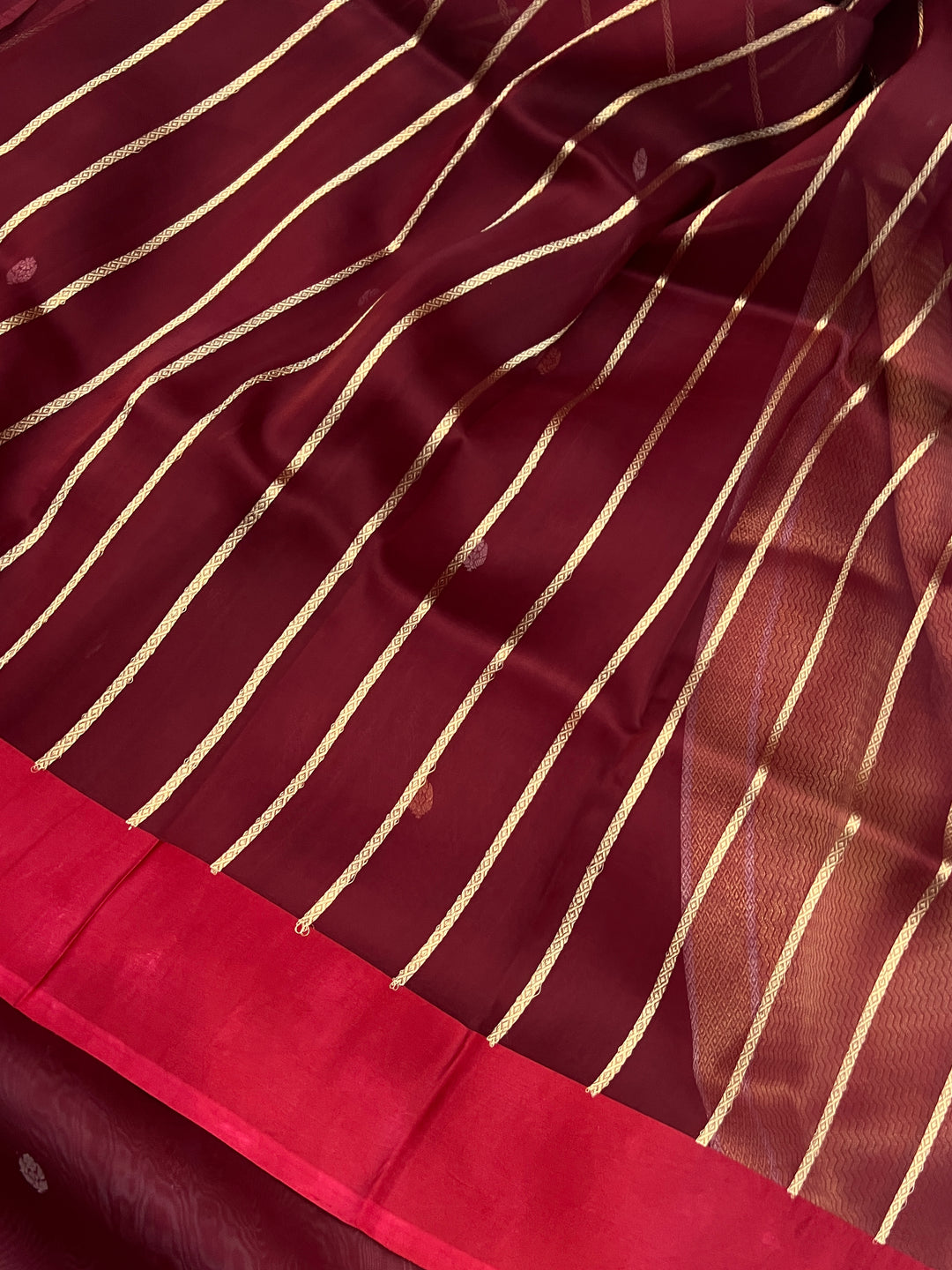 Maroon Pure Kora Silk Handloom Banarasi Saree