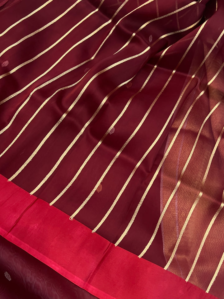 Maroon Pure Kora Silk Handloom Banarasi Saree
