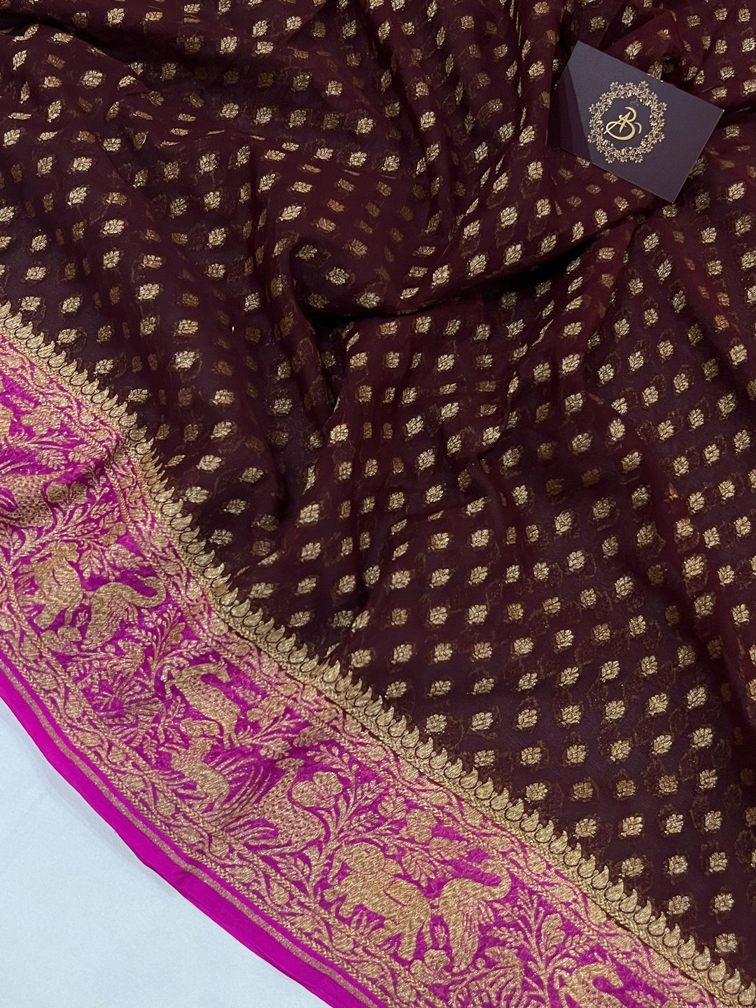 Coffee Brown Banarasi Handloom Pure Khaddi Georgette Saree - Aura Benaras