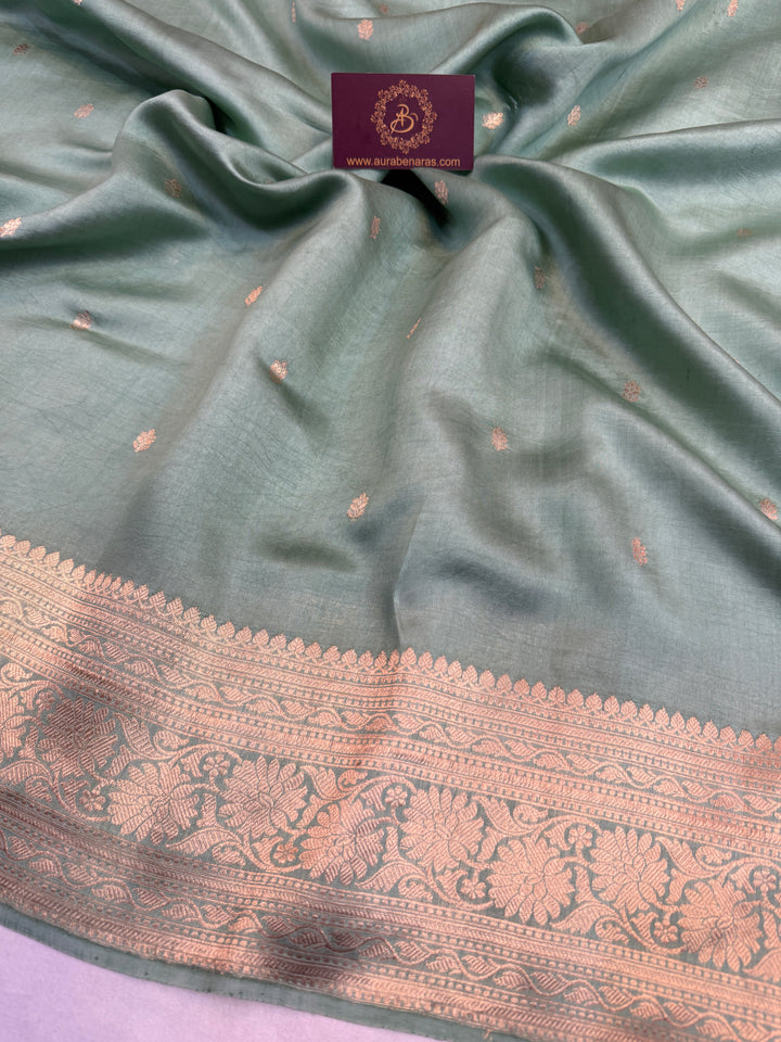 Sage Green Pure Silk Handloom Banarasi Saree