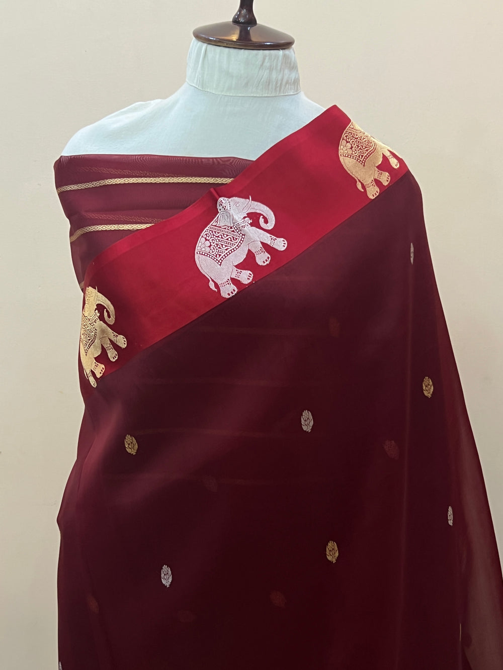 Maroon Pure Kora Silk Handloom Banarasi Saree