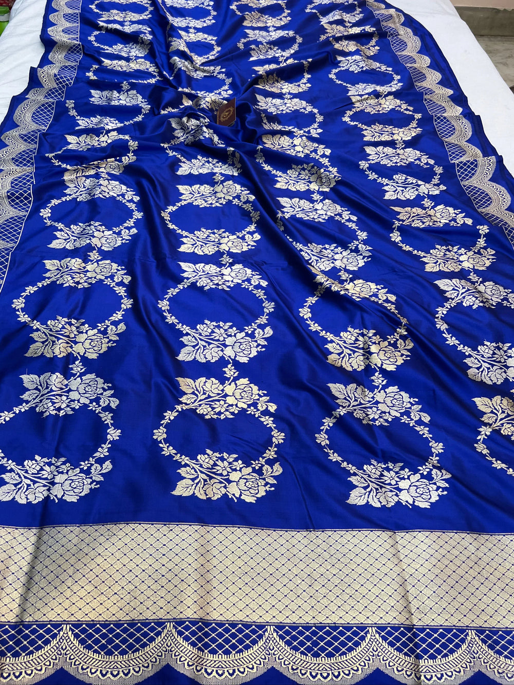 Royal Blue Pure Katan Silk Banarasi Saree with Kadhwa Floral Butas