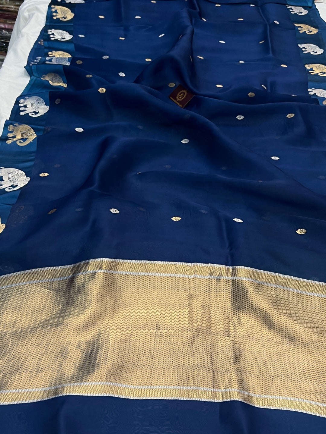 Teal Blue Pure Kora Silk Handloom Banarasi Saree