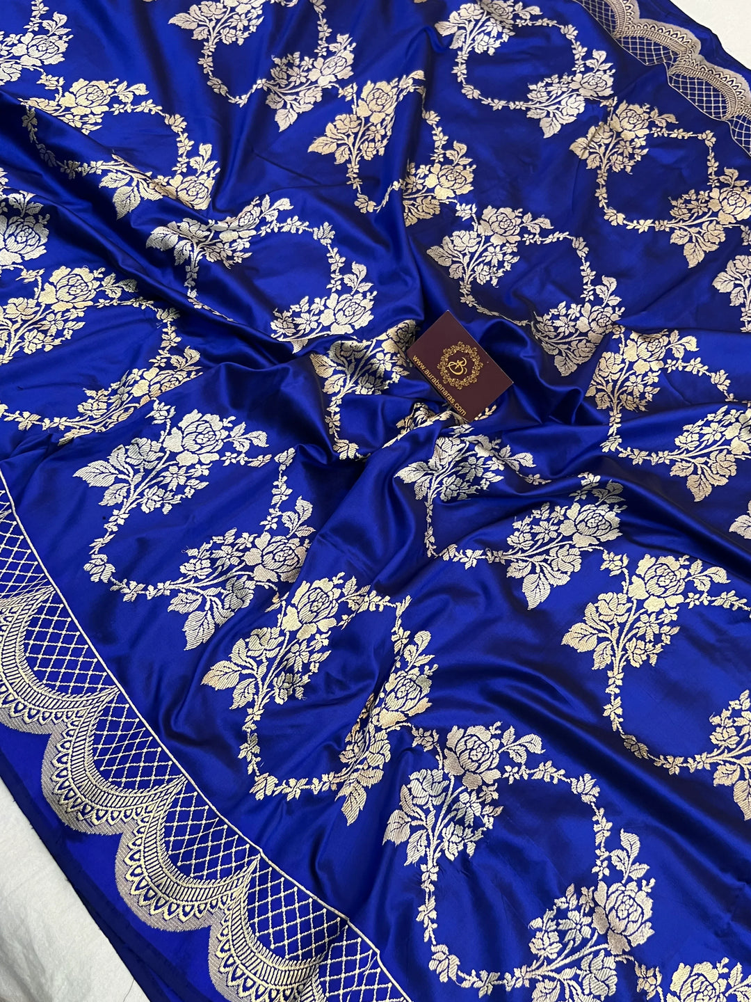 Royal Blue Pure Katan Silk Banarasi Saree with Kadhwa Floral Butas
