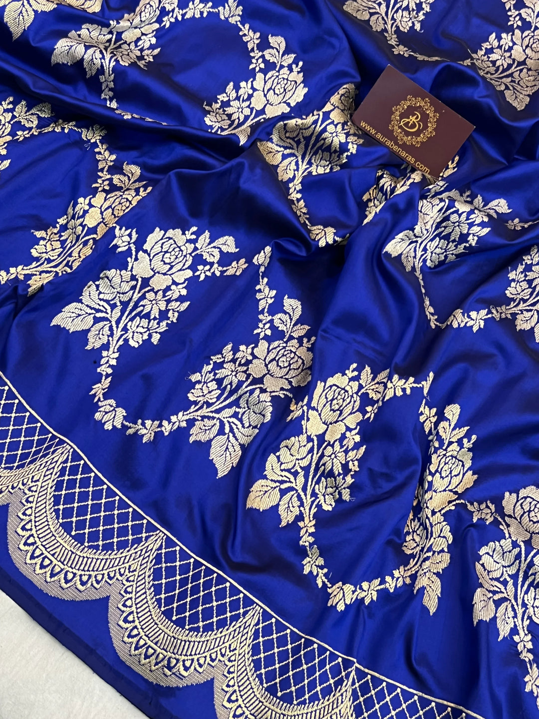 Royal Blue Pure Katan Silk Banarasi Saree with Kadhwa Floral Butas