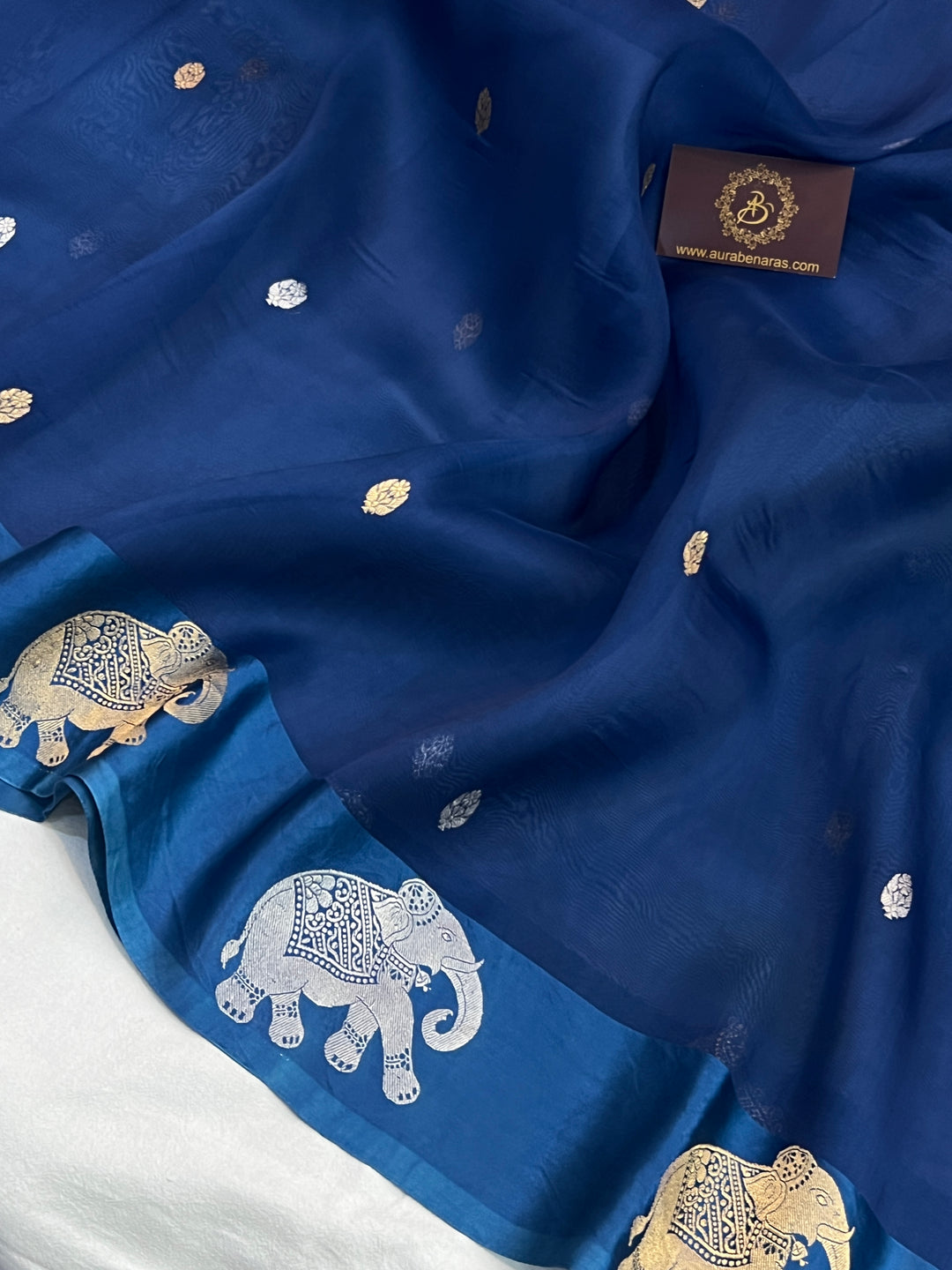 Teal Blue Pure Kora Silk Handloom Banarasi Saree