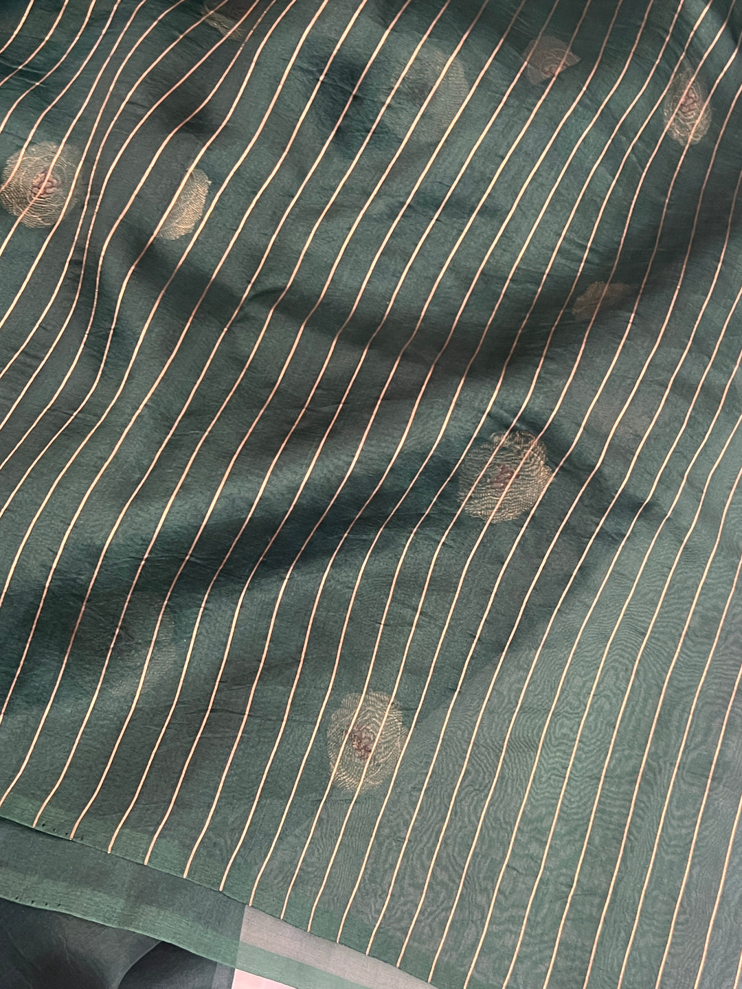 Bottle Green Pure Kora Silk Handloom Banarasi Saree