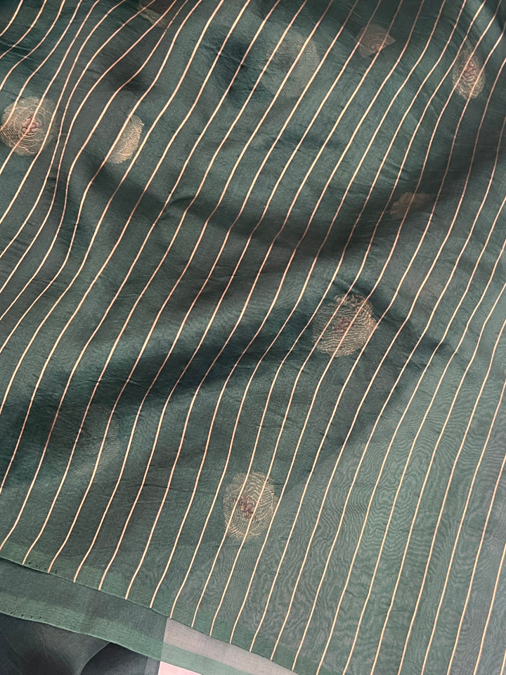 Bottle Green Pure Kora Silk Handloom Banarasi Saree