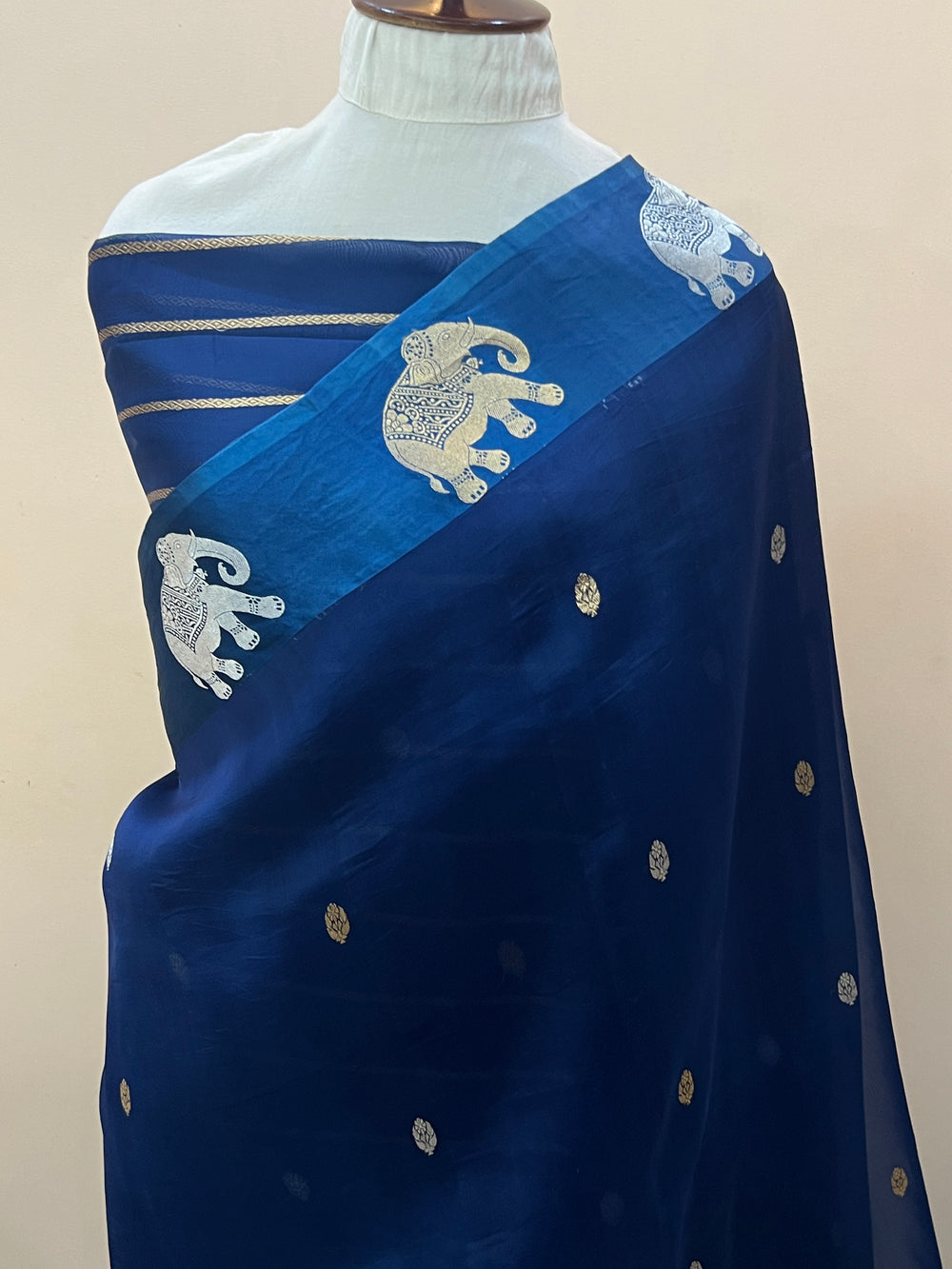Teal Blue Pure Kora Silk Handloom Banarasi Saree