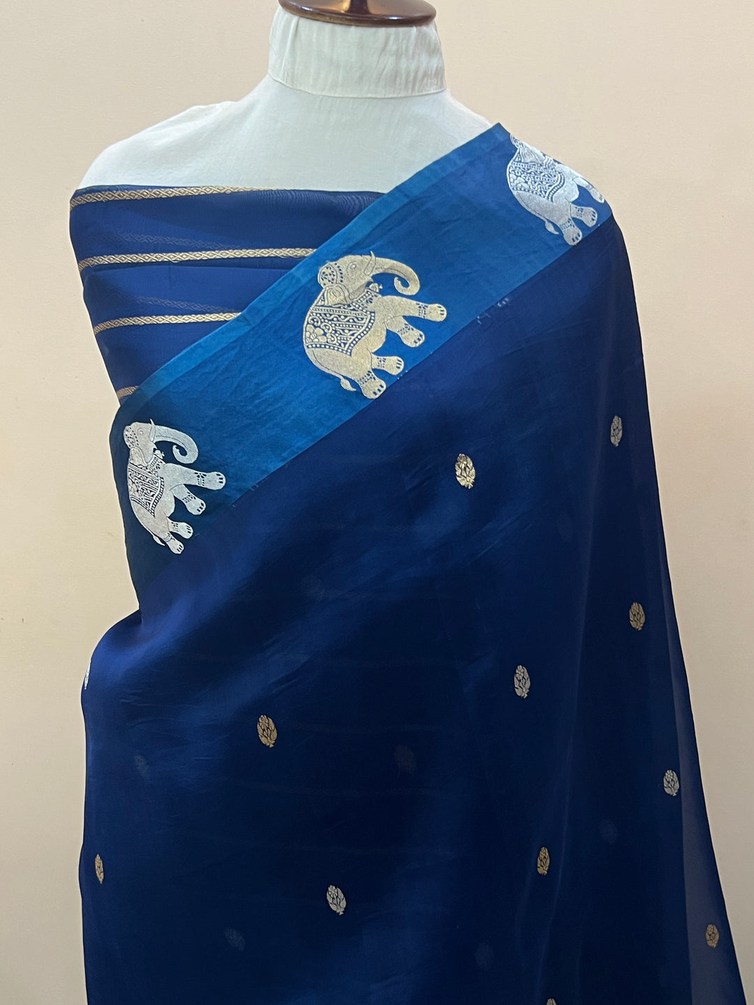 Teal Blue Pure Kora Silk Handloom Banarasi Saree