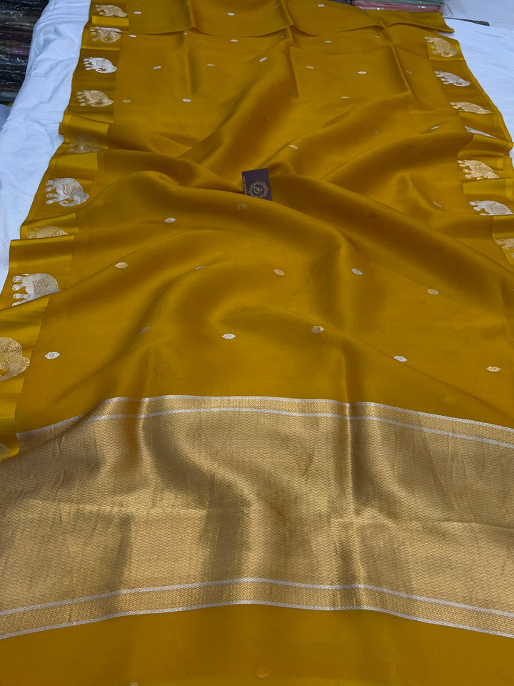 Yellow Pure Kora Silk Handloom Banarasi Saree