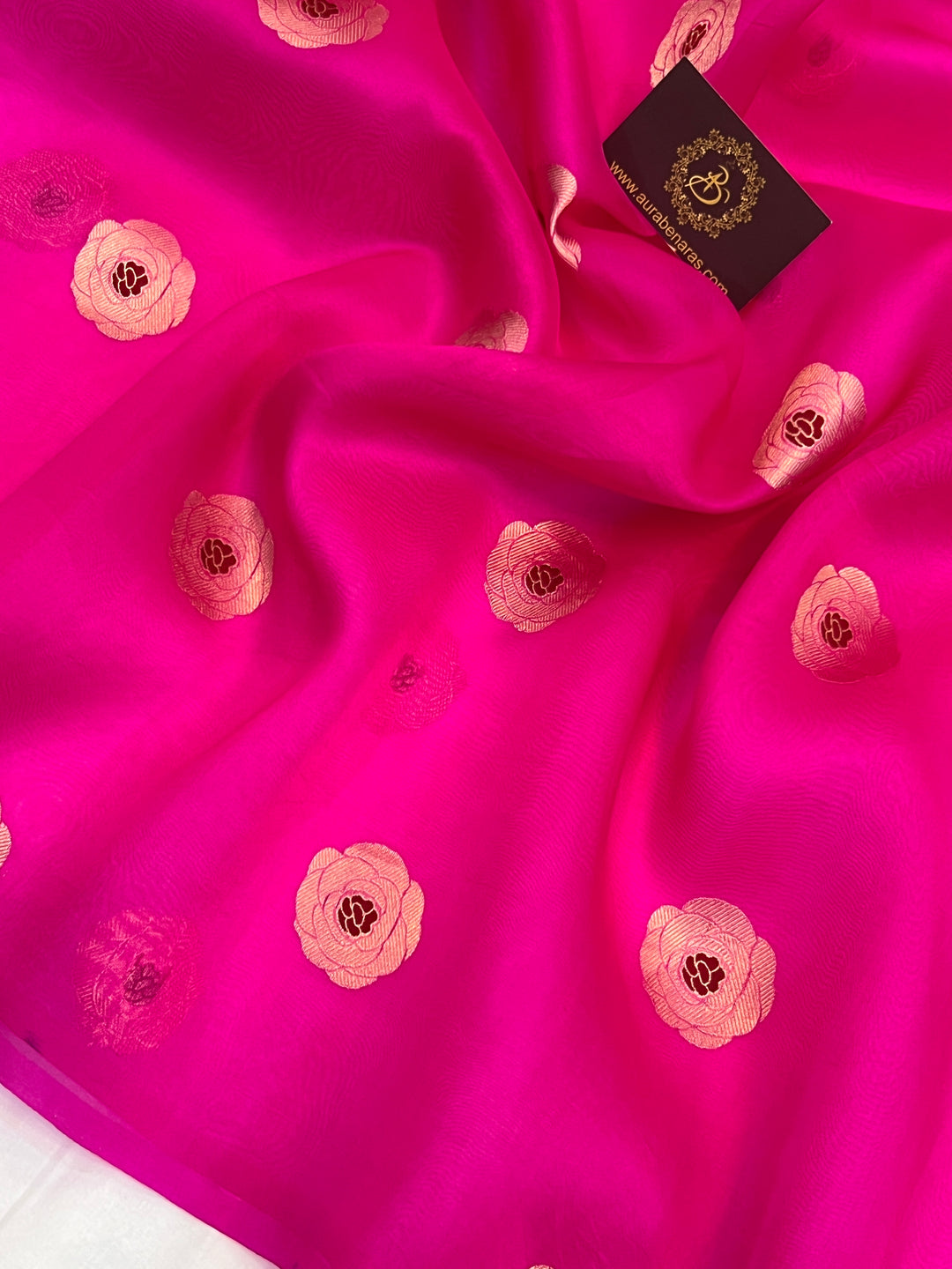 Rani Pink Pure Kora Silk Handloom Banarasi Saree