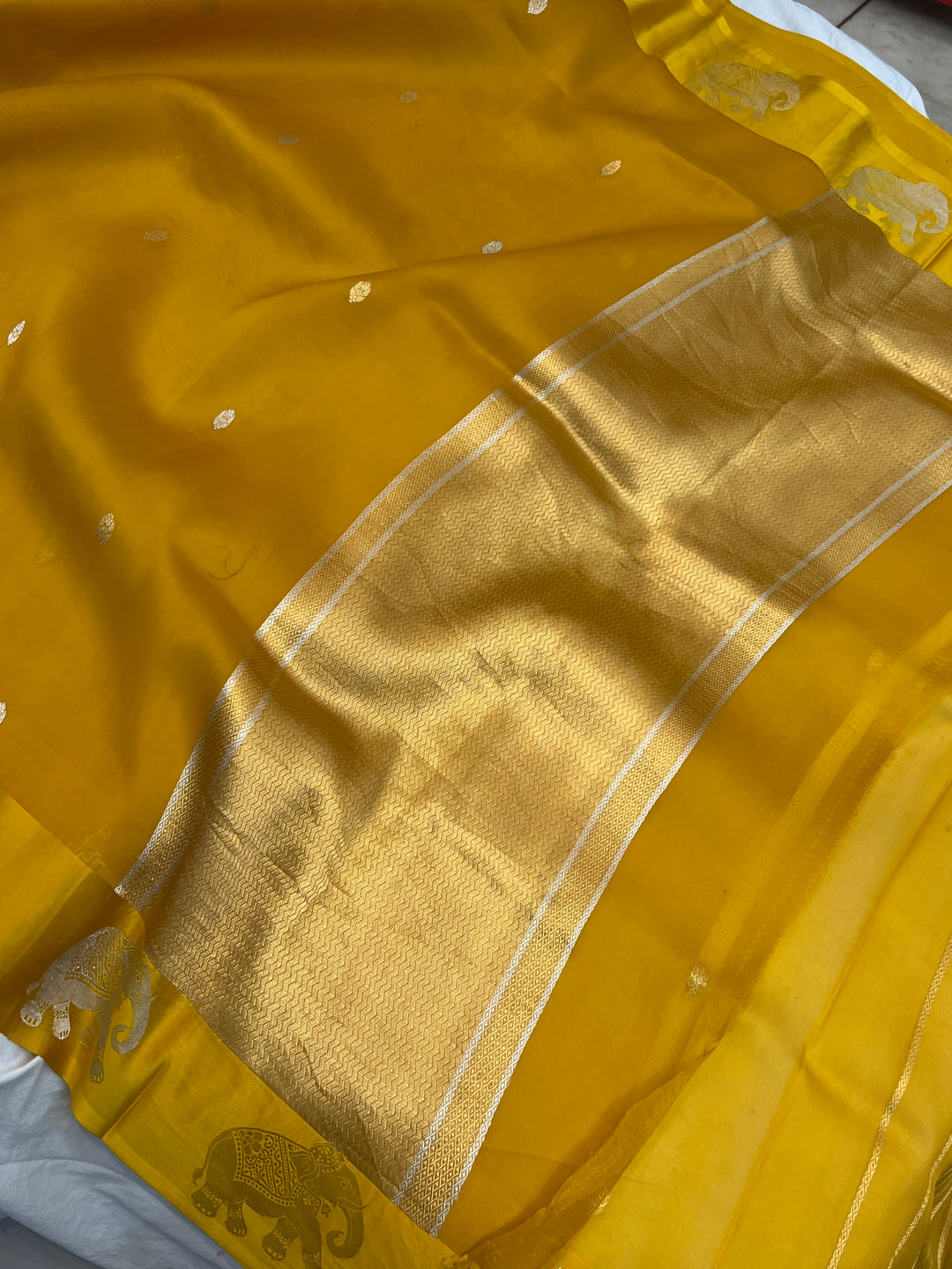 Yellow Pure Kora Silk Handloom Banarasi Saree