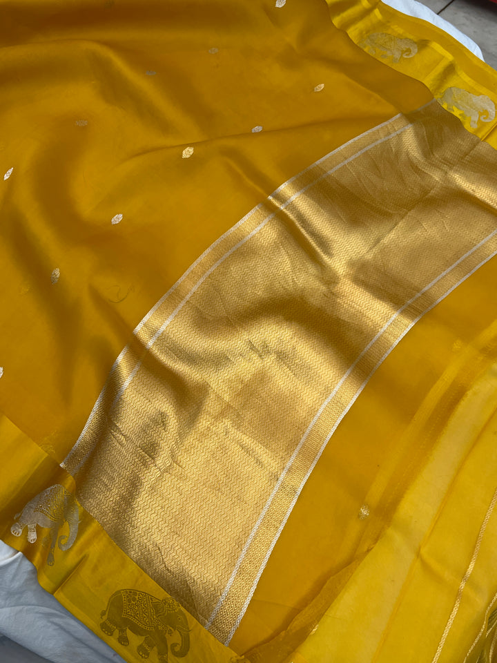 Yellow Pure Kora Silk Handloom Banarasi Saree