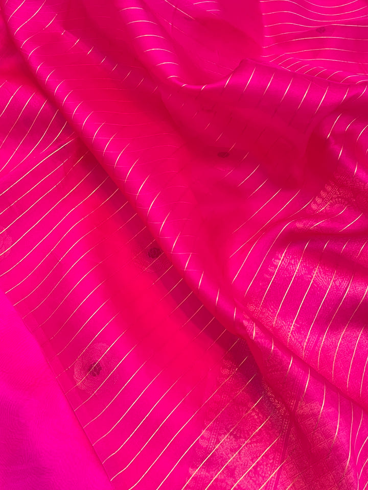 Rani Pink Pure Kora Silk Handloom Banarasi Saree