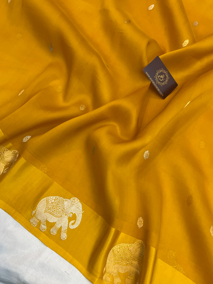 Yellow Pure Kora Silk Handloom Banarasi Saree