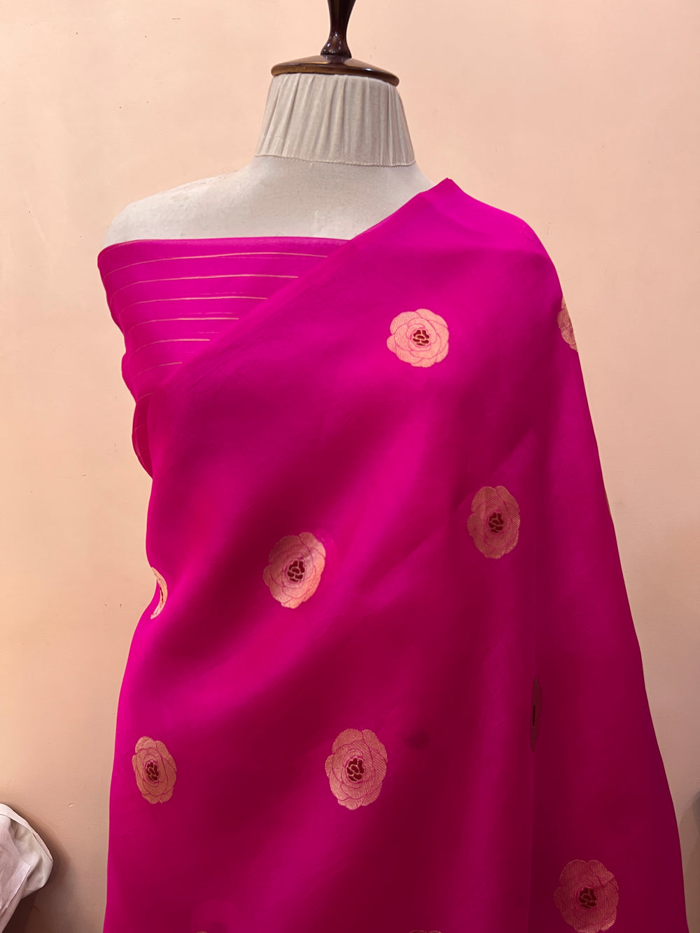 Rani Pink Pure Kora Silk Handloom Banarasi Saree
