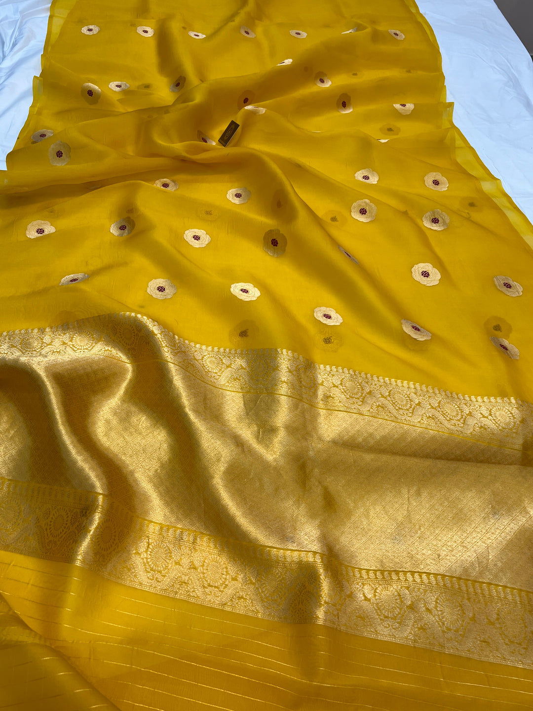 Yellow Pure Kora Silk Handloom Banarasi Saree