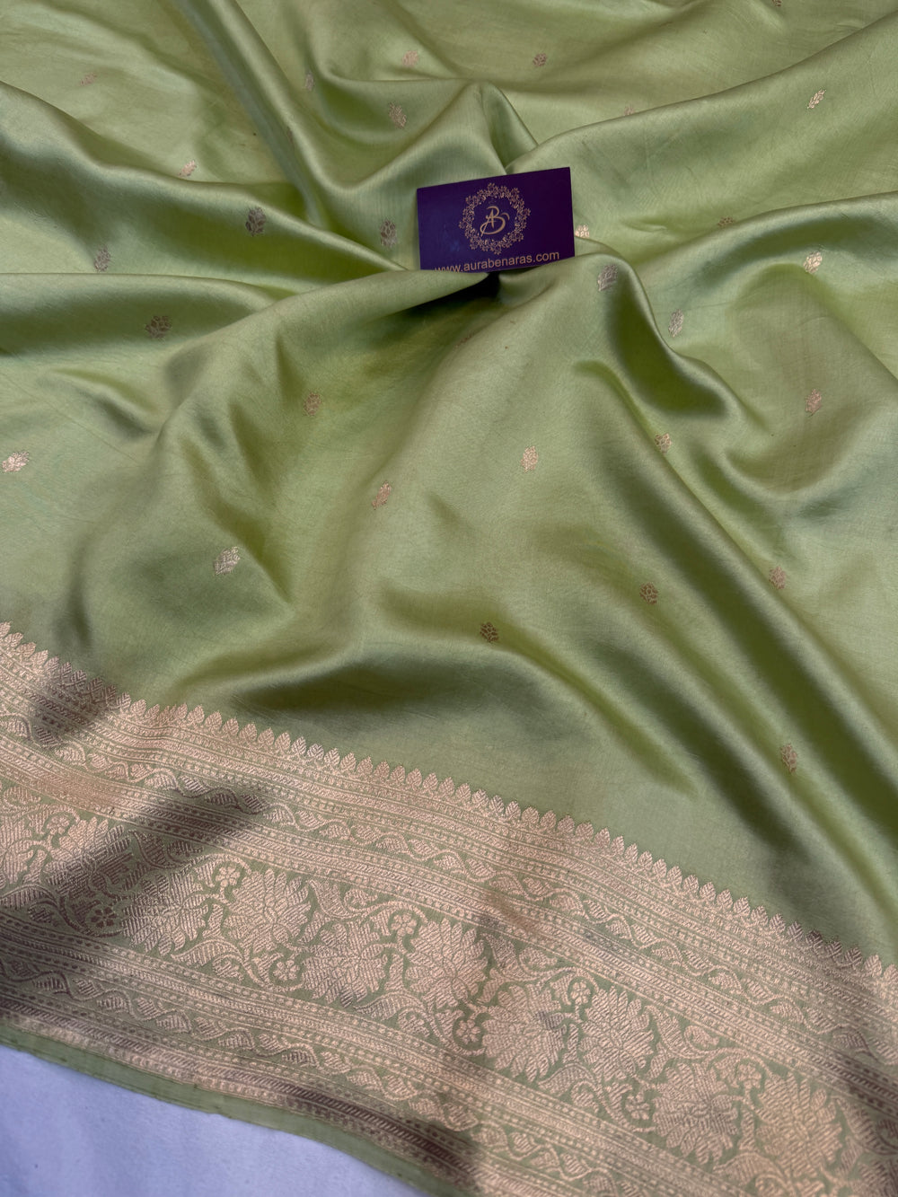 Pista Green Pure Silk Handloom Banarasi Saree