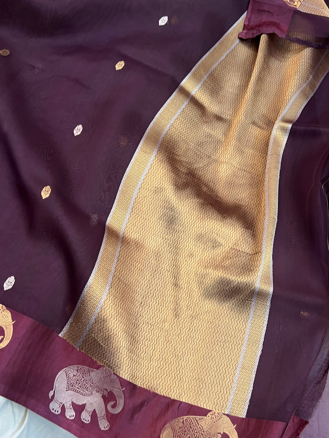 Brown Pure Kora Silk Handloom Banarasi Saree