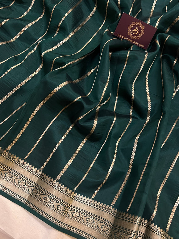 Bottle Green Pure Banarasi Handloom Silk Saree - Aura Benaras