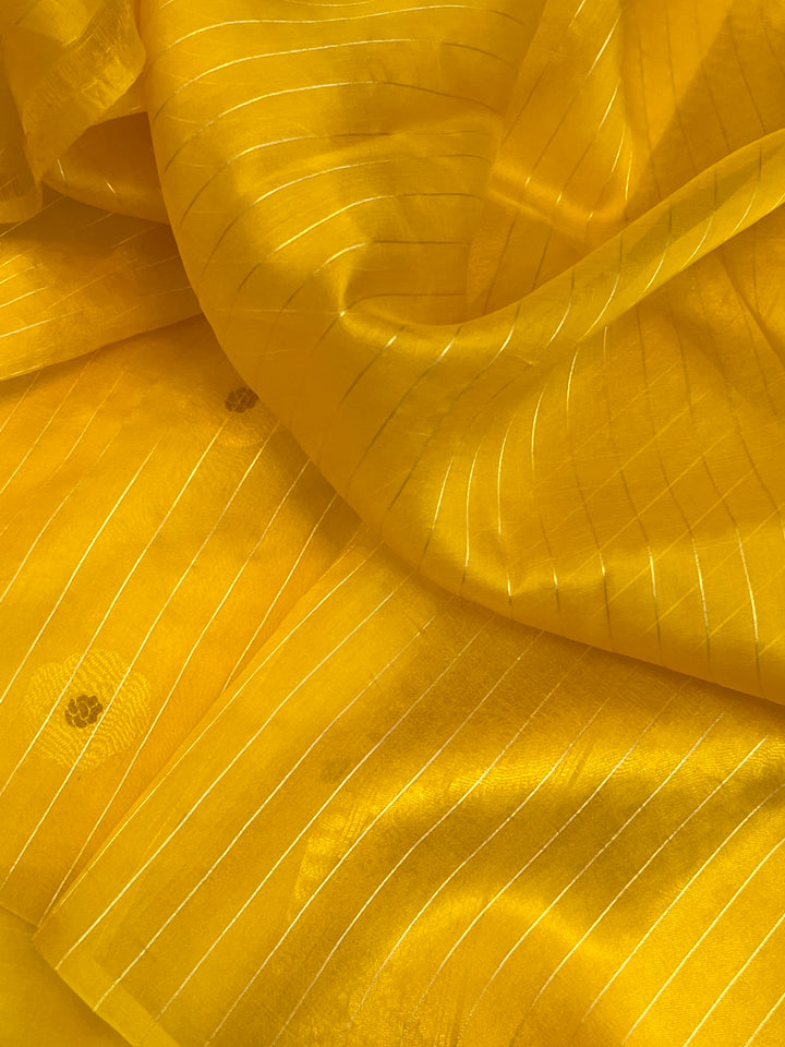 Yellow Pure Kora Silk Handloom Banarasi Saree