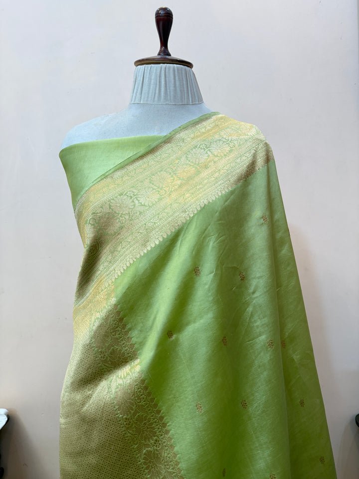 Pista Green Pure Silk Handloom Banarasi Saree