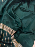 Bottle Green Pure Banarasi Handloom Silk Saree - Aura Benaras