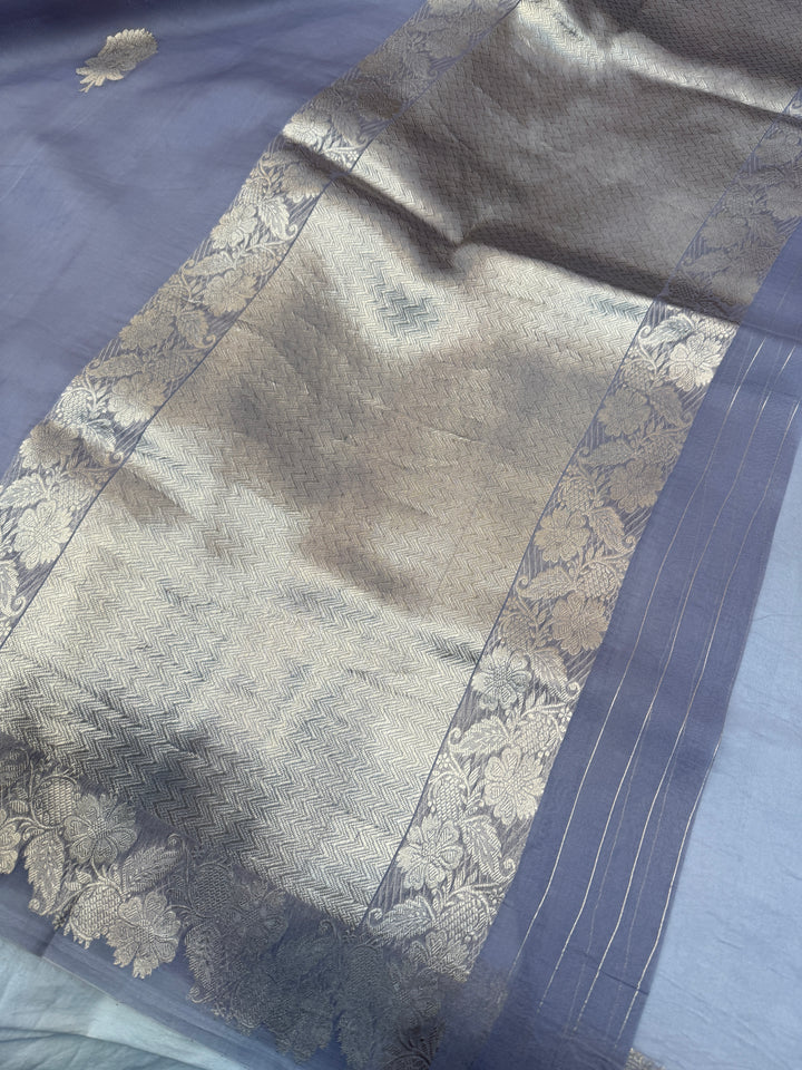 Grey Pure Kora Silk Handloom Banarasi Saree