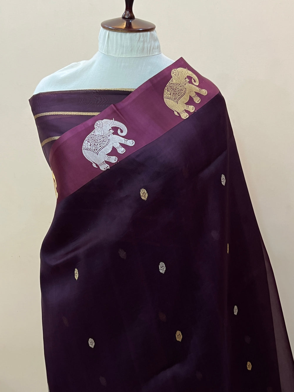 Brown Pure Kora Silk Handloom Banarasi Saree