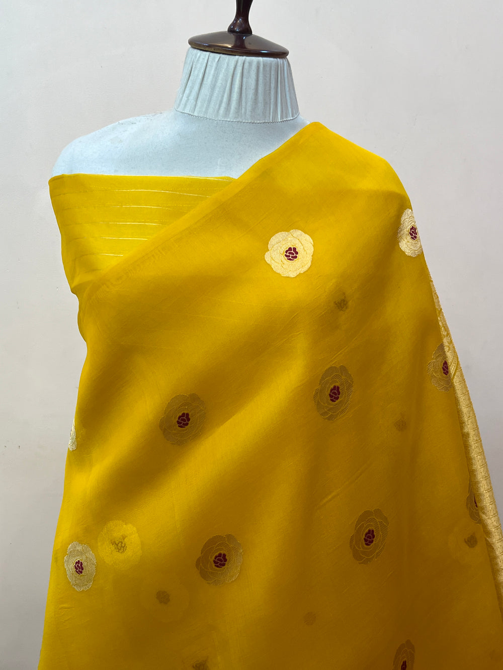 Yellow Pure Kora Silk Handloom Banarasi Saree